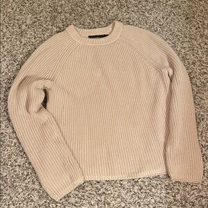 Jenni Kayne Beige Ribbed Crew Neck Sweater